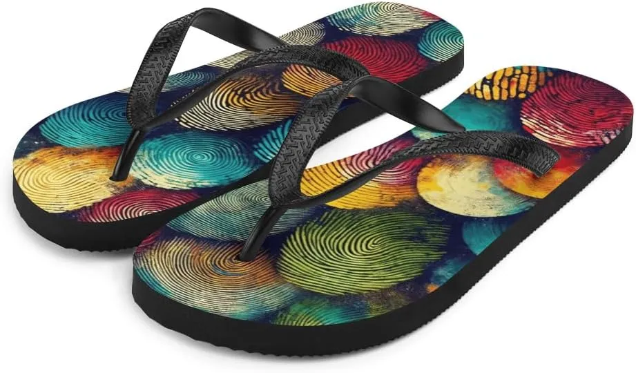 Women's Abstract Colorful Fingerprint - Lightweight Comfy Soft Sole Flip Flop Sandals