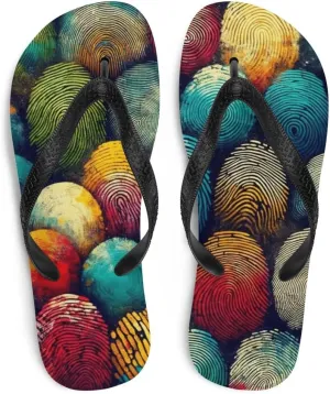 Women's Abstract Colorful Fingerprint - Lightweight Comfy Soft Sole Flip Flop Sandals