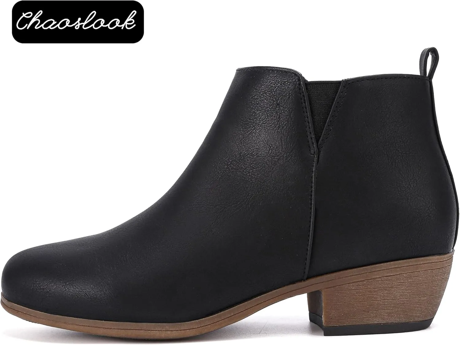 Womens Ankle Booties Low Heels Chunky Comfortable Leather Short Ankle Boots Round Toe With Side Zipper