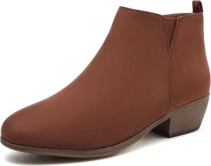 Womens Ankle Booties Low Heels Chunky Comfortable Leather Short Ankle Boots Round Toe With Side Zipper