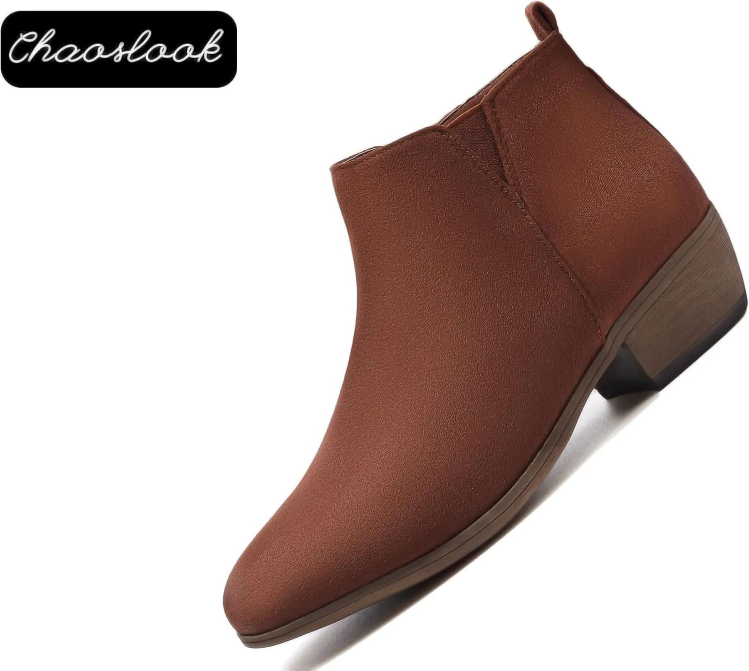 Womens Ankle Booties Low Heels Chunky Comfortable Leather Short Ankle Boots Round Toe With Side Zipper