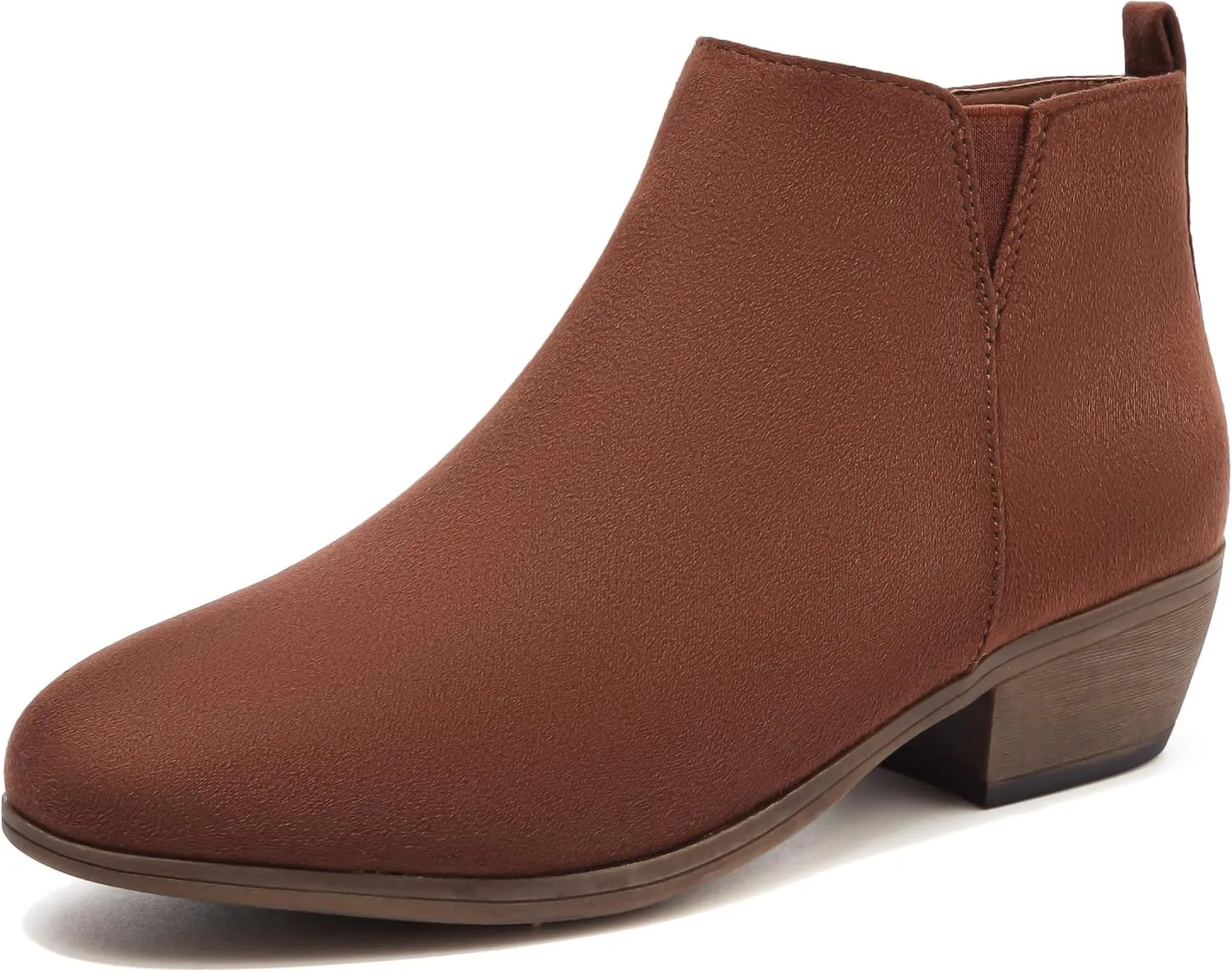 Womens Ankle Booties Low Heels Chunky Comfortable Leather Short Ankle Boots Round Toe With Side Zipper