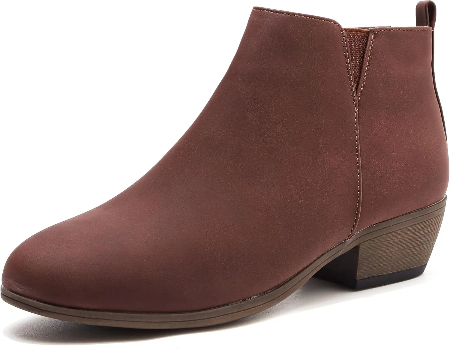 Womens Ankle Booties Low Heels Chunky Comfortable Leather Short Ankle Boots Round Toe With Side Zipper