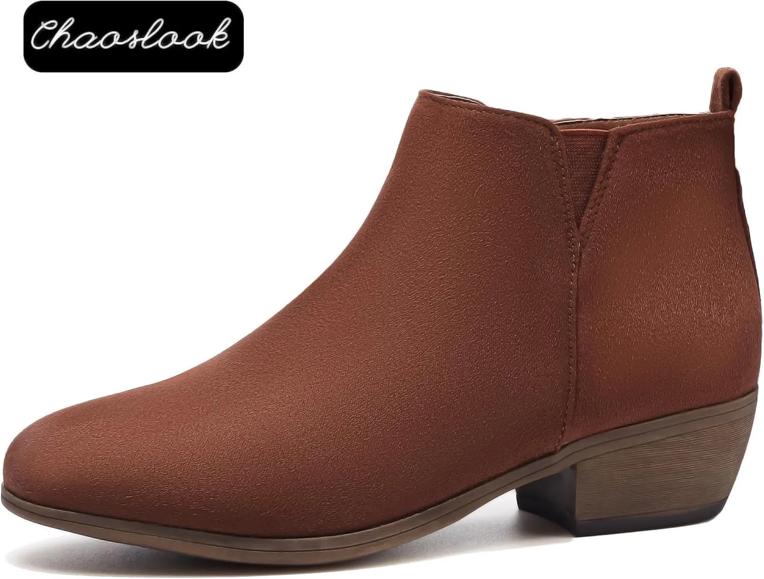 Womens Ankle Booties Low Heels Chunky Comfortable Leather Short Ankle Boots Round Toe With Side Zipper