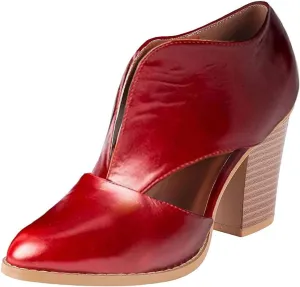 Womens Ankle Boots Chunky Stacked Heel Cut Out Pointed Toe Faux Leather Booties Womens Platform Summer Sandals