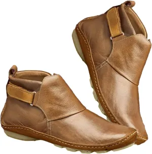 Womens Ankle Boots Low Chunky Heels Comfortable Short Fall Booties Leather Resistant Round Toe Flat Slouch Boot