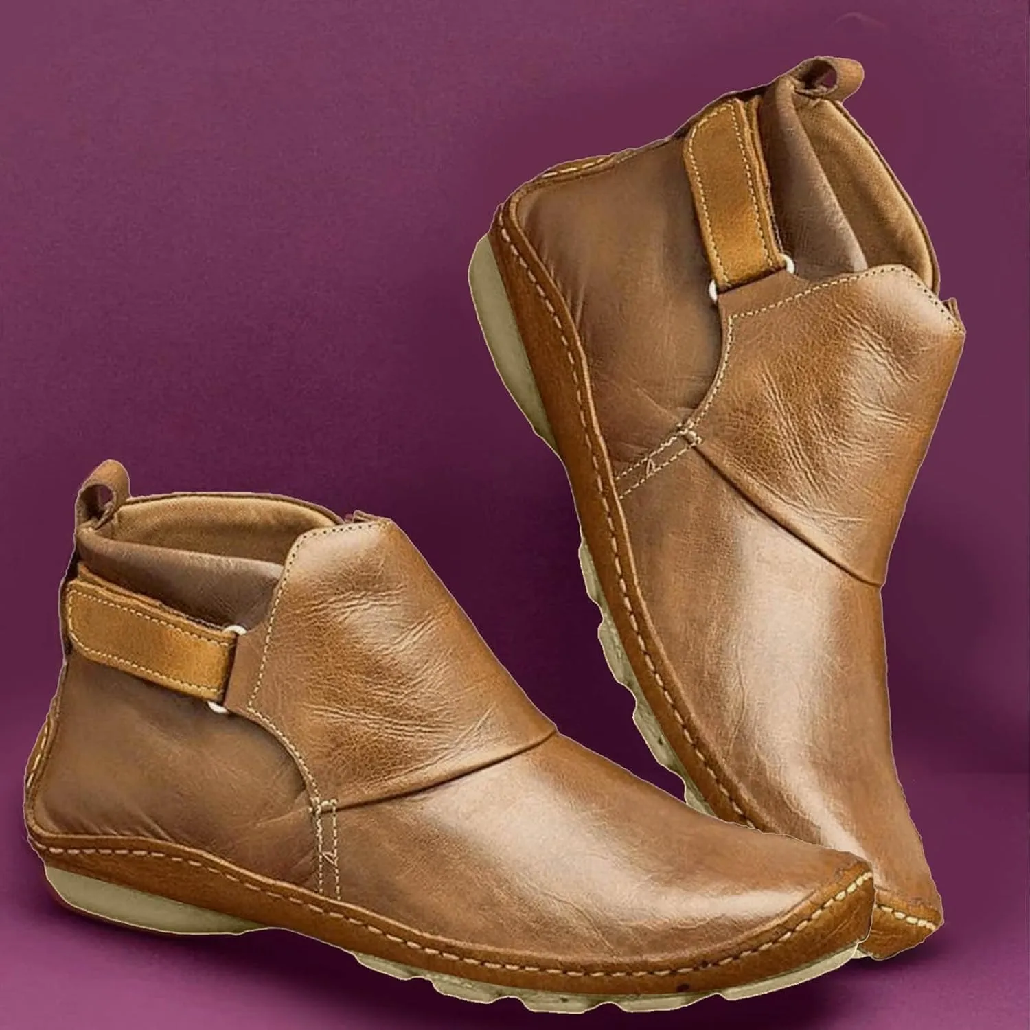 Womens Ankle Boots Low Chunky Heels Comfortable Short Fall Booties Leather Resistant Round Toe Flat Slouch Boot