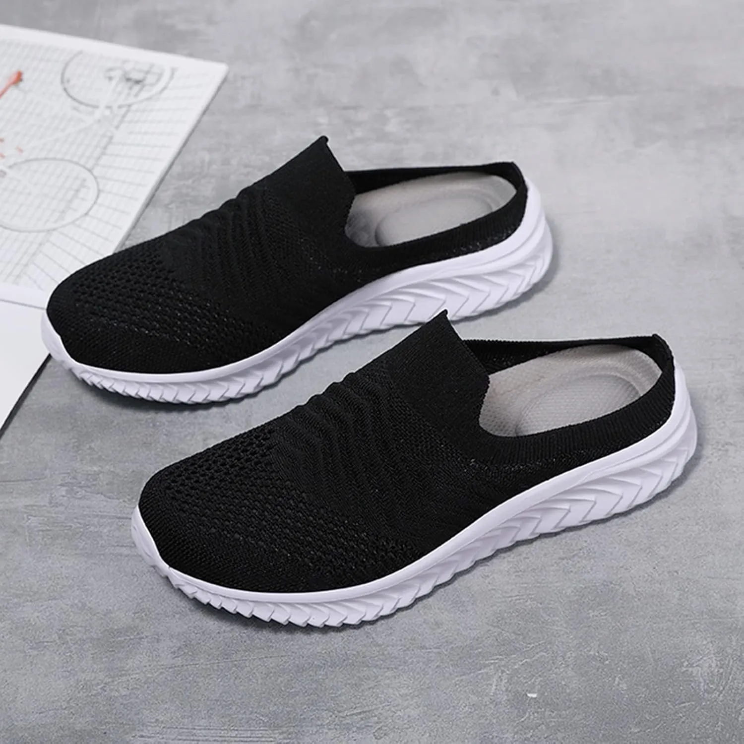 Women's Backless Slip on Mesh Sneakers Shoes Mens Running Shoes Walking Women's Casual Shoes Black Platform Sneaker Tennis Shoe Loafers Casual Slip On