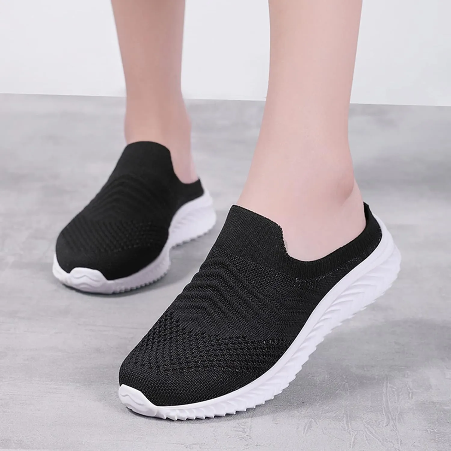 Women's Backless Slip on Mesh Sneakers Shoes Mens Running Shoes Walking Women's Casual Shoes Black Platform Sneaker Tennis Shoe Loafers Casual Slip On