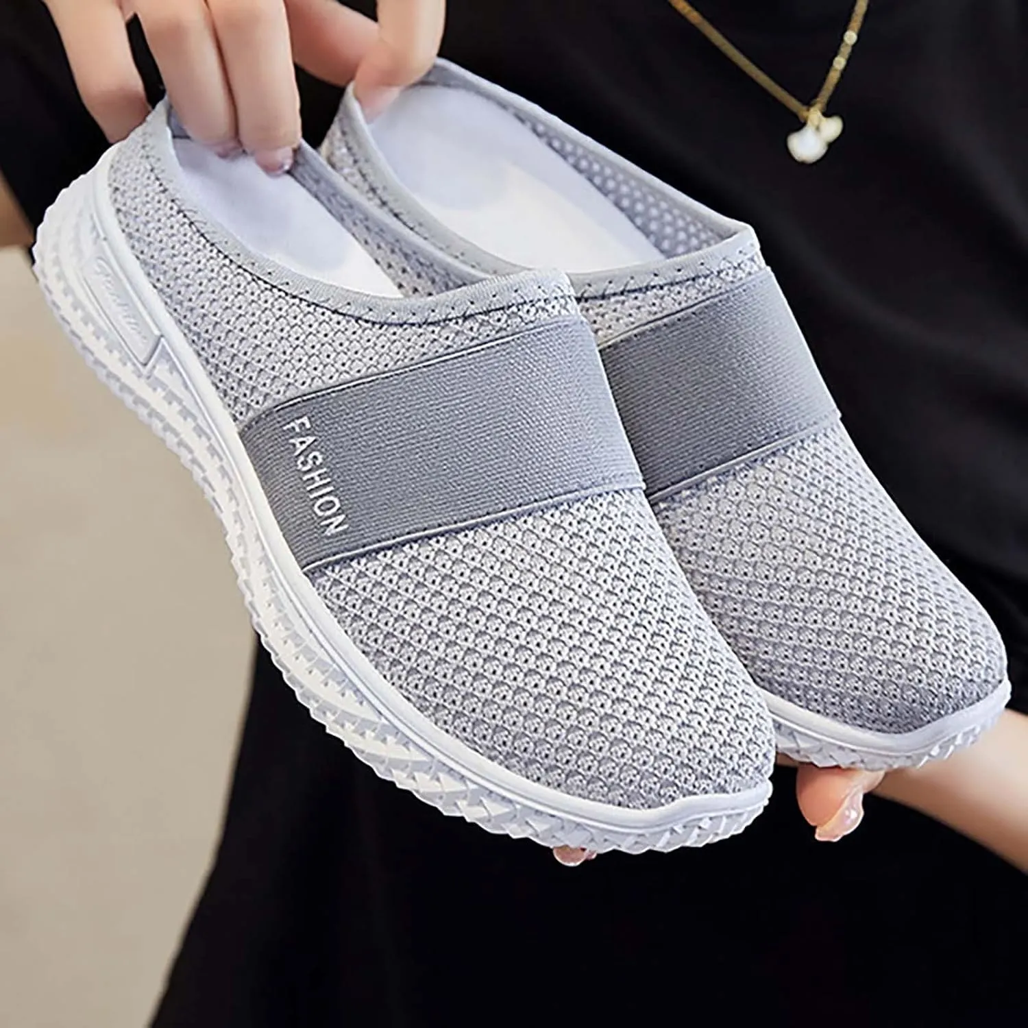 Women's Backless Slip on Mesh Sneakers Shoes Running Shoes for Women Slip On Casual Black Shoes Brown Sneakers Brown Tennis Shoe Trainers Shoe