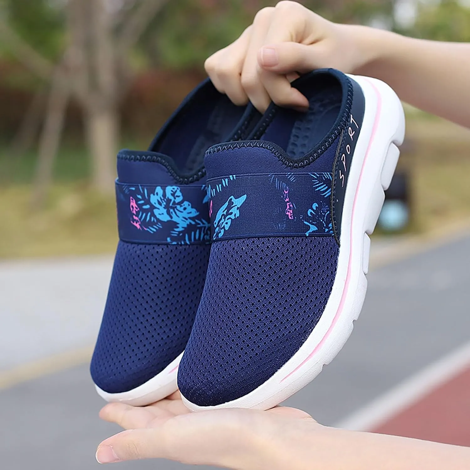 Womens Backless Sneakers Mesh Slip-on Mule Shoes Mens Running Shoes Sports White Casual Shoes Waterproof Sneakers Black Tennis Shoe Loafers Casual Slip On