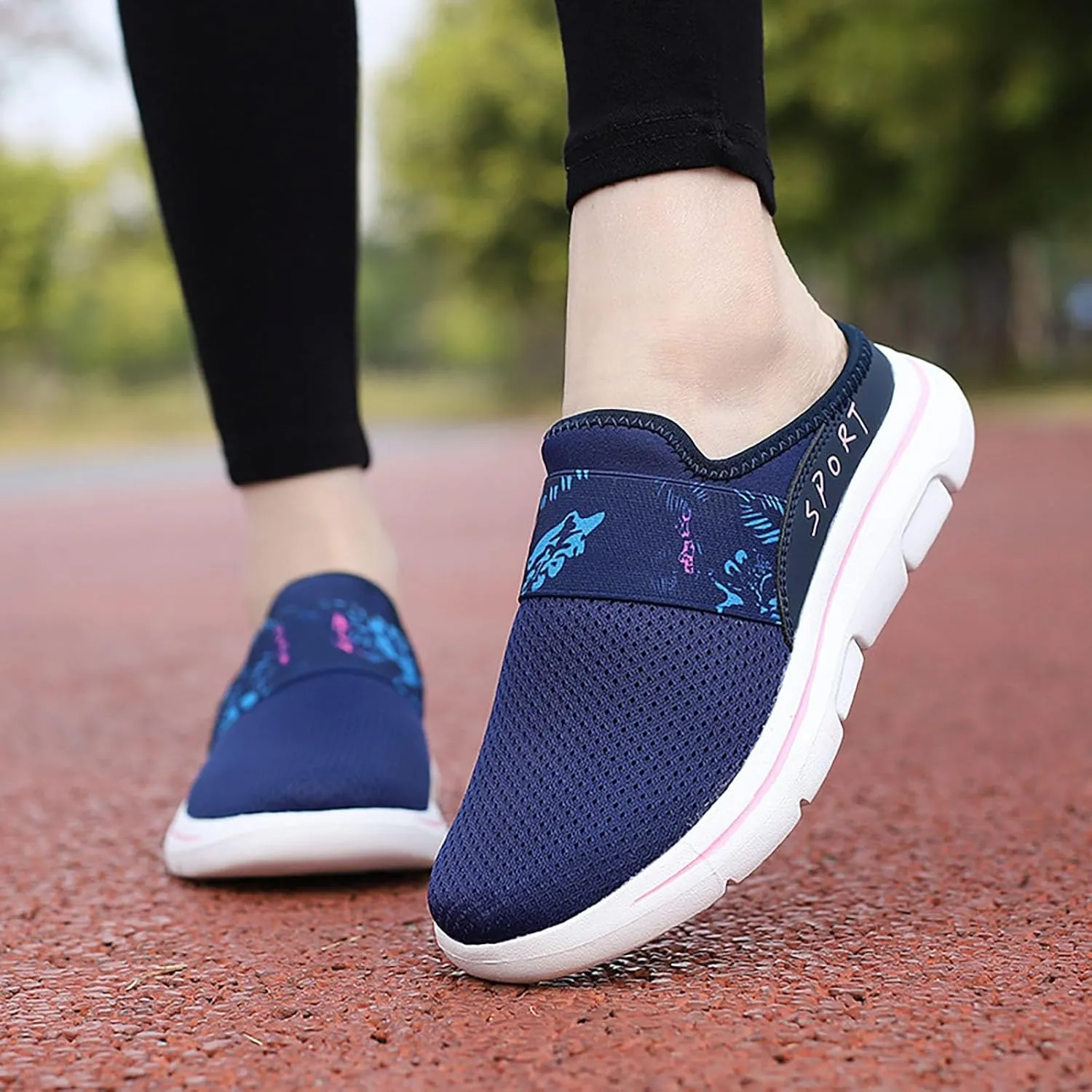 Womens Backless Sneakers Mesh Slip-on Mule Shoes Mens Running Shoes Sports White Casual Shoes Waterproof Sneakers Black Tennis Shoe Loafers Casual Slip On