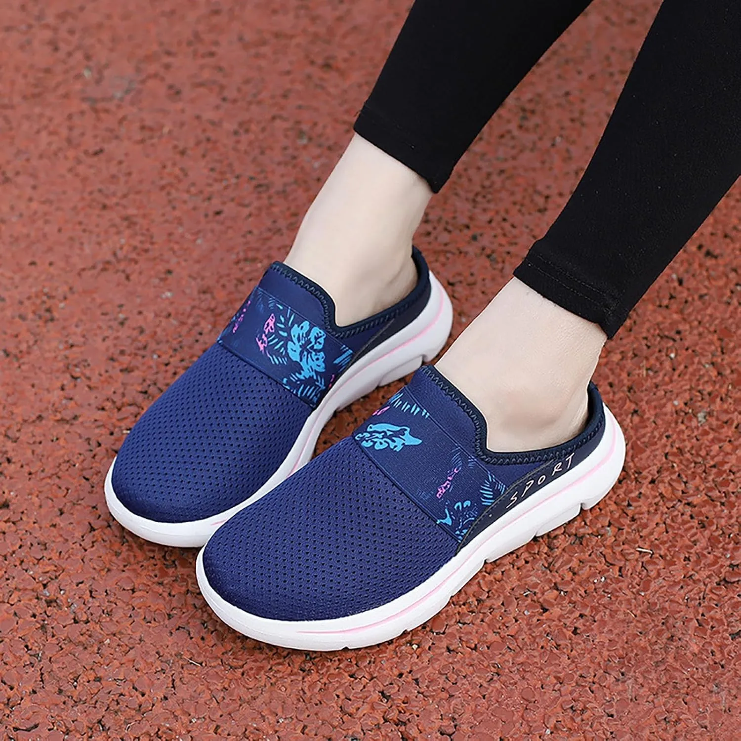 Womens Backless Sneakers Mesh Slip-on Mule Shoes Mens Running Shoes Sports White Casual Shoes Waterproof Sneakers Black Tennis Shoe Loafers Casual Slip On