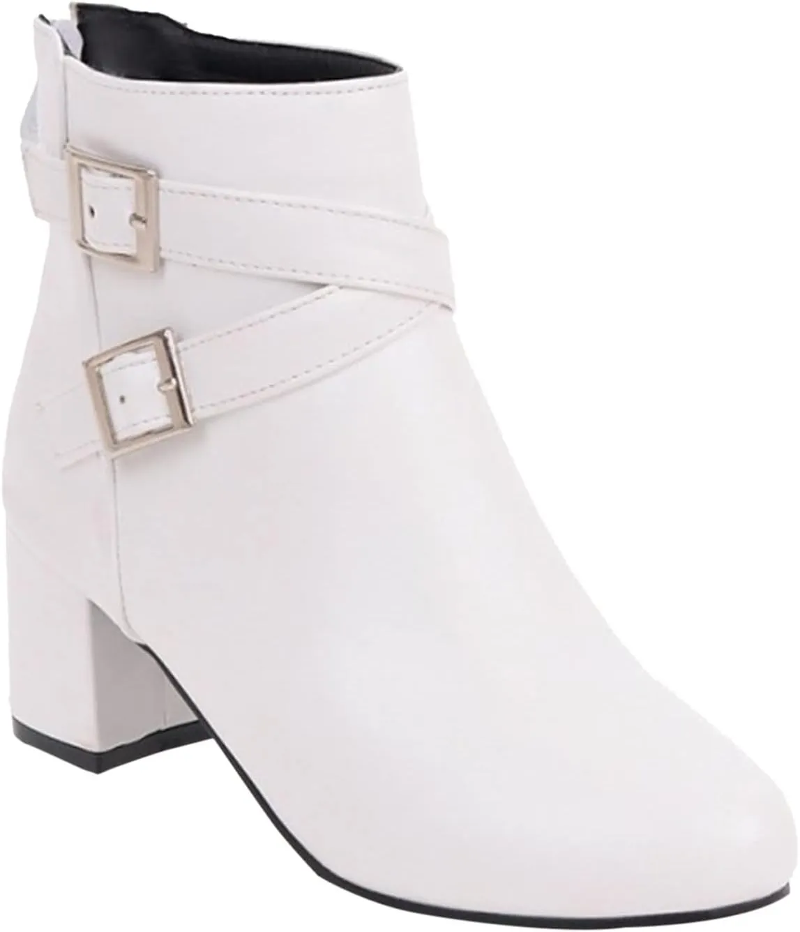 Womens Boots Exquisite Leather Side Zipper Thick Heel Boots for Women Elegant Belt Buckle Cozy Short Boots