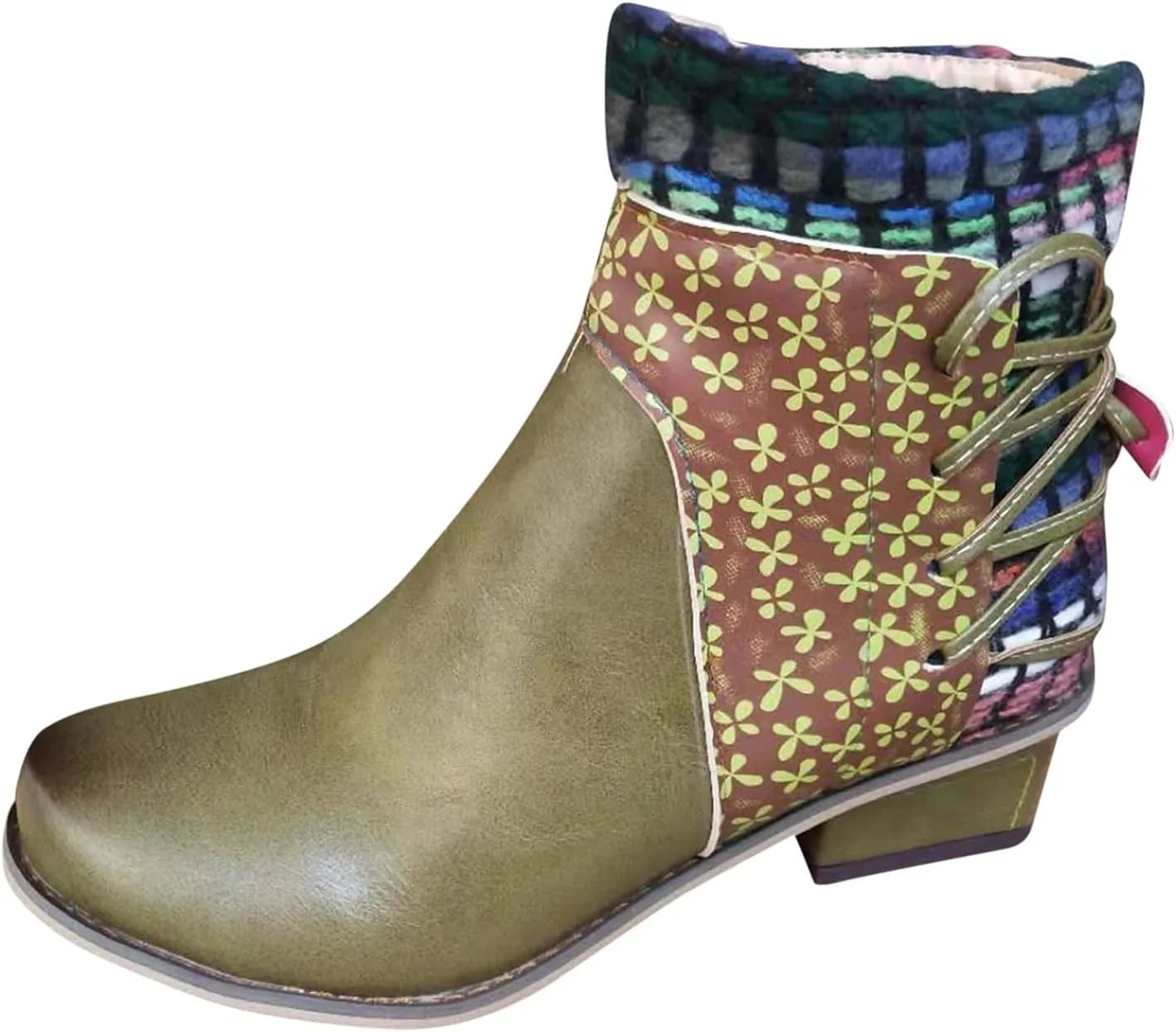 Womens Boots Retro Roman Ethnic Side Zipper Square Heel Boots for Women Soft Cozy Leather Ankle Boots