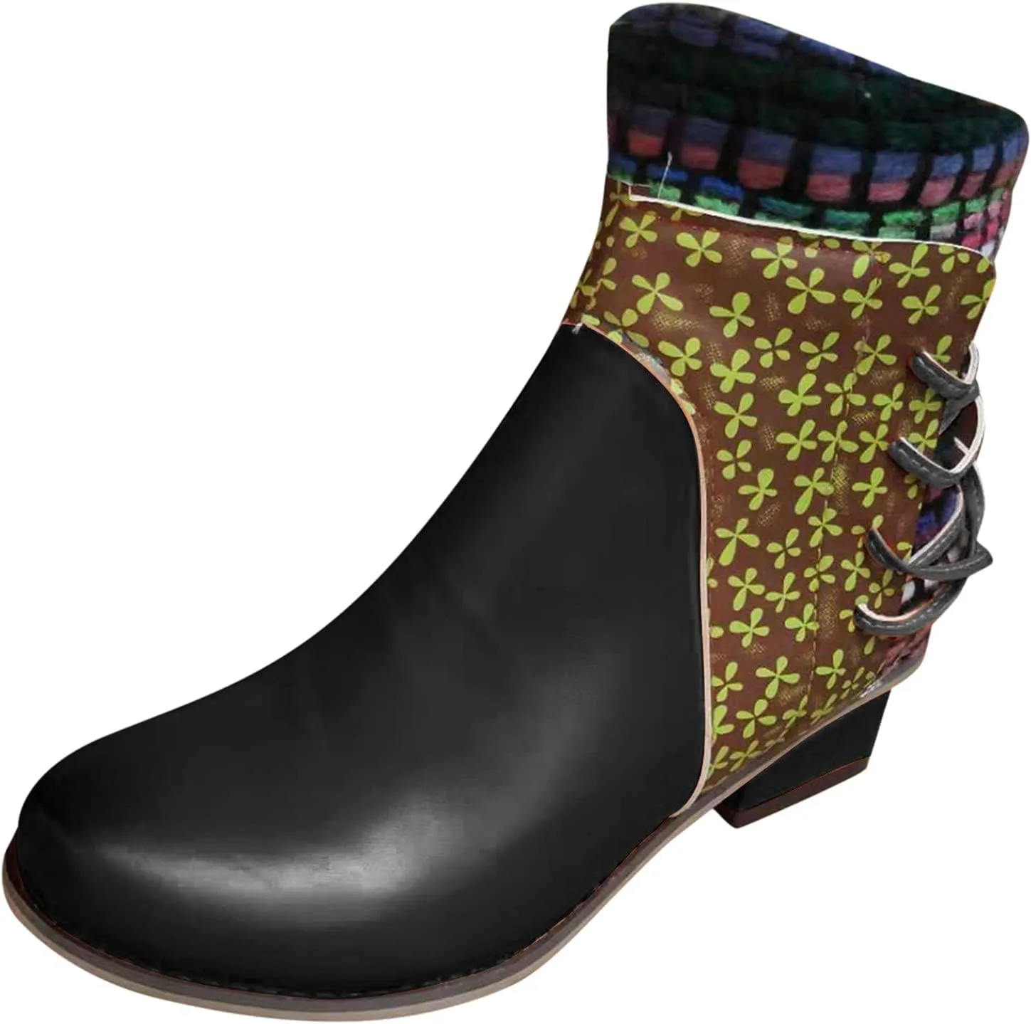 Womens Boots Retro Roman Ethnic Side Zipper Square Heel Boots for Women Soft Cozy Leather Ankle Boots