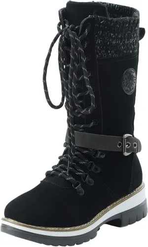 Womens Boots Winter Thermal Lug Sole Cozy Boots for Women Durable Faux Leather Non Slip Mid-Calf Snow Boots