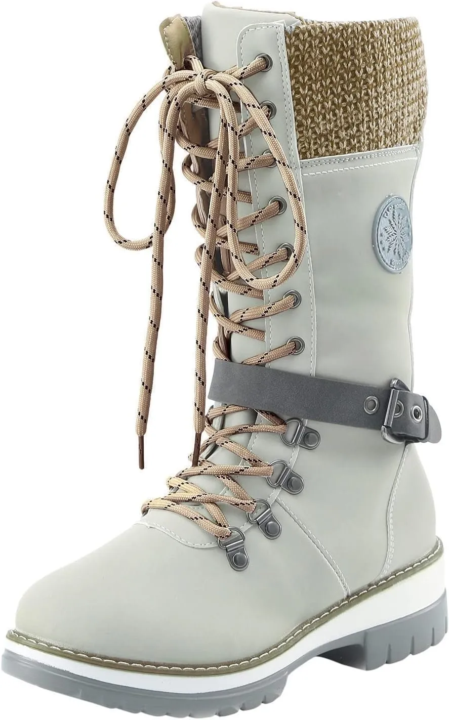 Womens Boots Winter Warm Cozy Lug Sole Boots for Women Durable Faux Leather Non Slip Mid-Calf Snow Boots