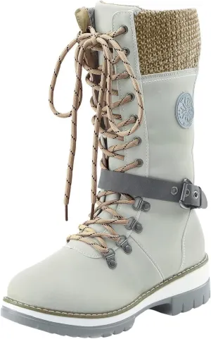 Womens Boots Winter Warm Cozy Lug Sole Boots for Women Durable Faux Leather Non Slip Mid-Calf Snow Boots