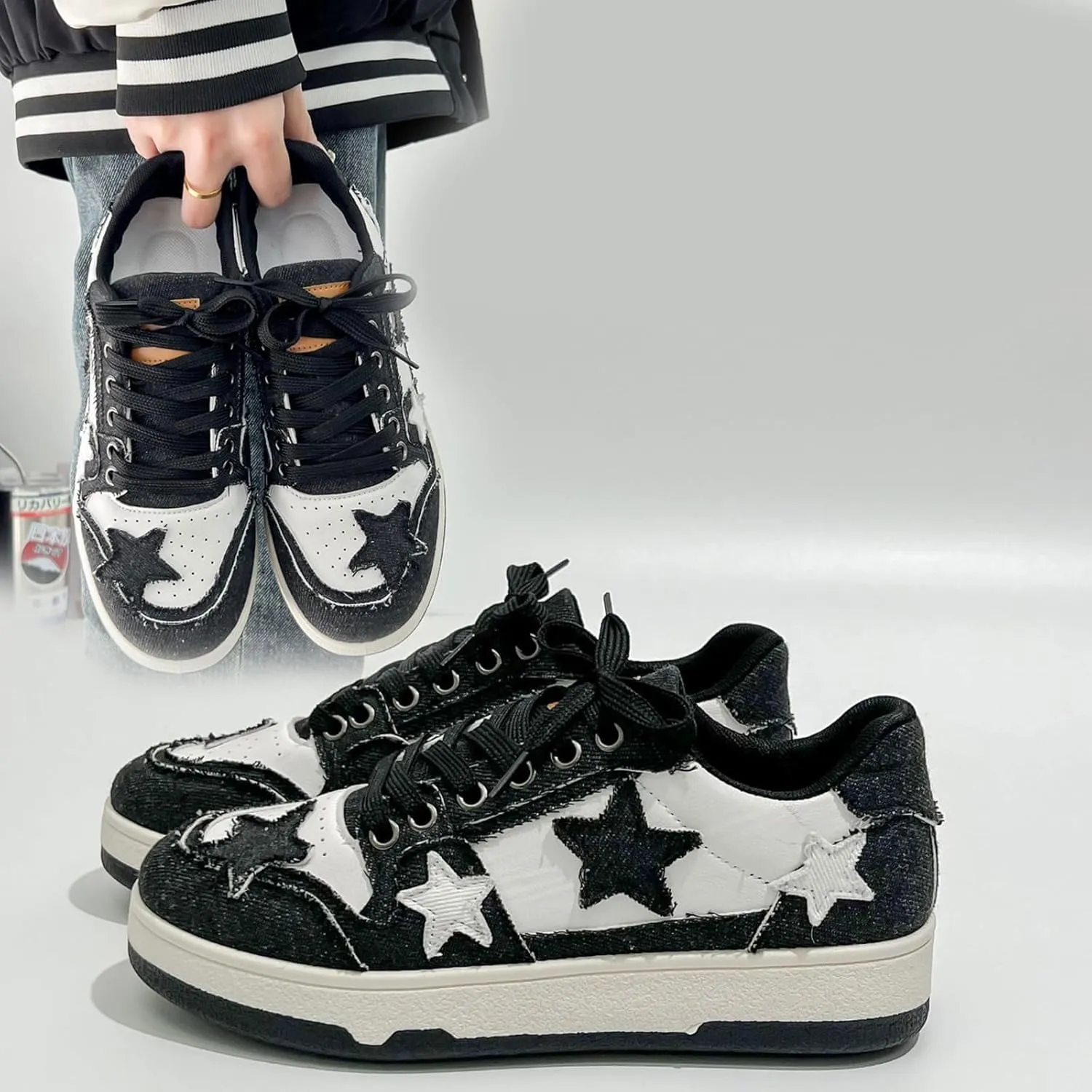 Womens Canvas Sneakers Comfy Color-Blocking Star Pattern Breathable Soft Walking Running Shoes Comfortable Tennis Shoes Non Slip Summer Spring Women's Sneakers
