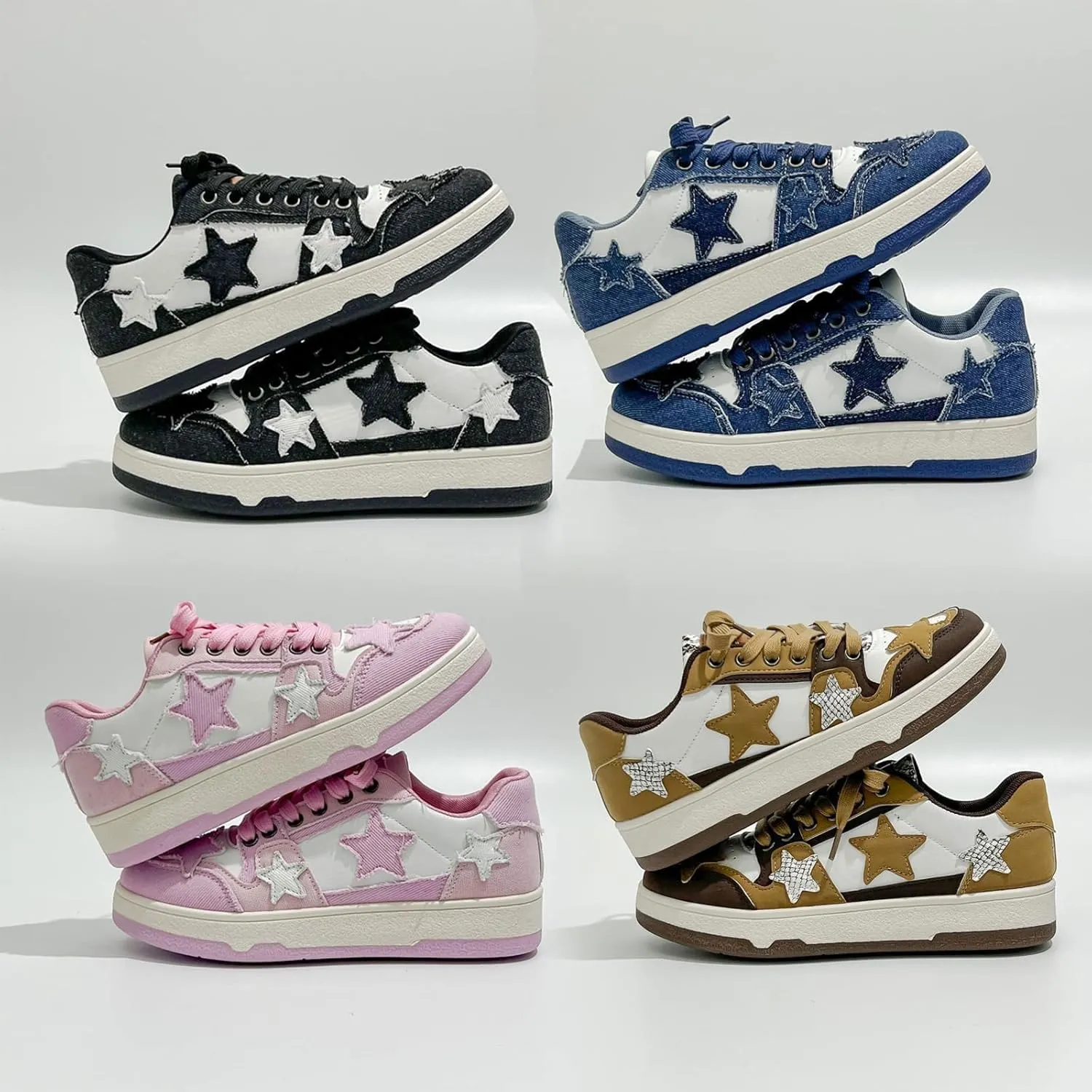Womens Canvas Sneakers Comfy Color-Blocking Star Pattern Breathable Soft Walking Running Shoes Comfortable Tennis Shoes Non Slip Summer Spring Women's Sneakers