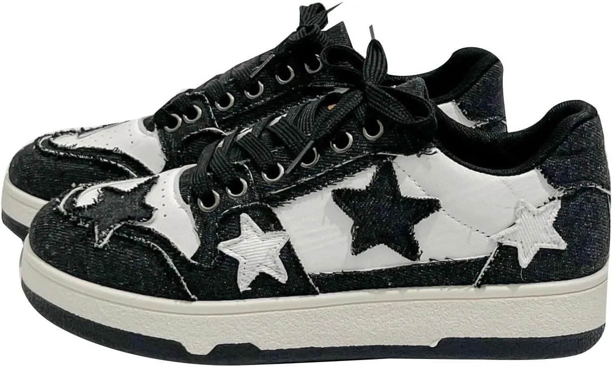 Womens Canvas Sneakers Comfy Color-Blocking Star Pattern Breathable Soft Walking Running Shoes Comfortable Tennis Shoes Non Slip Summer Spring Women's Sneakers