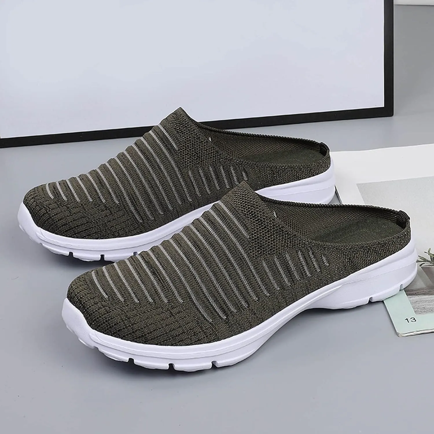 Women's Casual Slip on Half Shoes Breathable Running Shoes for Women Mesh Breathable Casual Dress Shoes White Platform Sneakers White Tennis Shoe Casual Loafers
