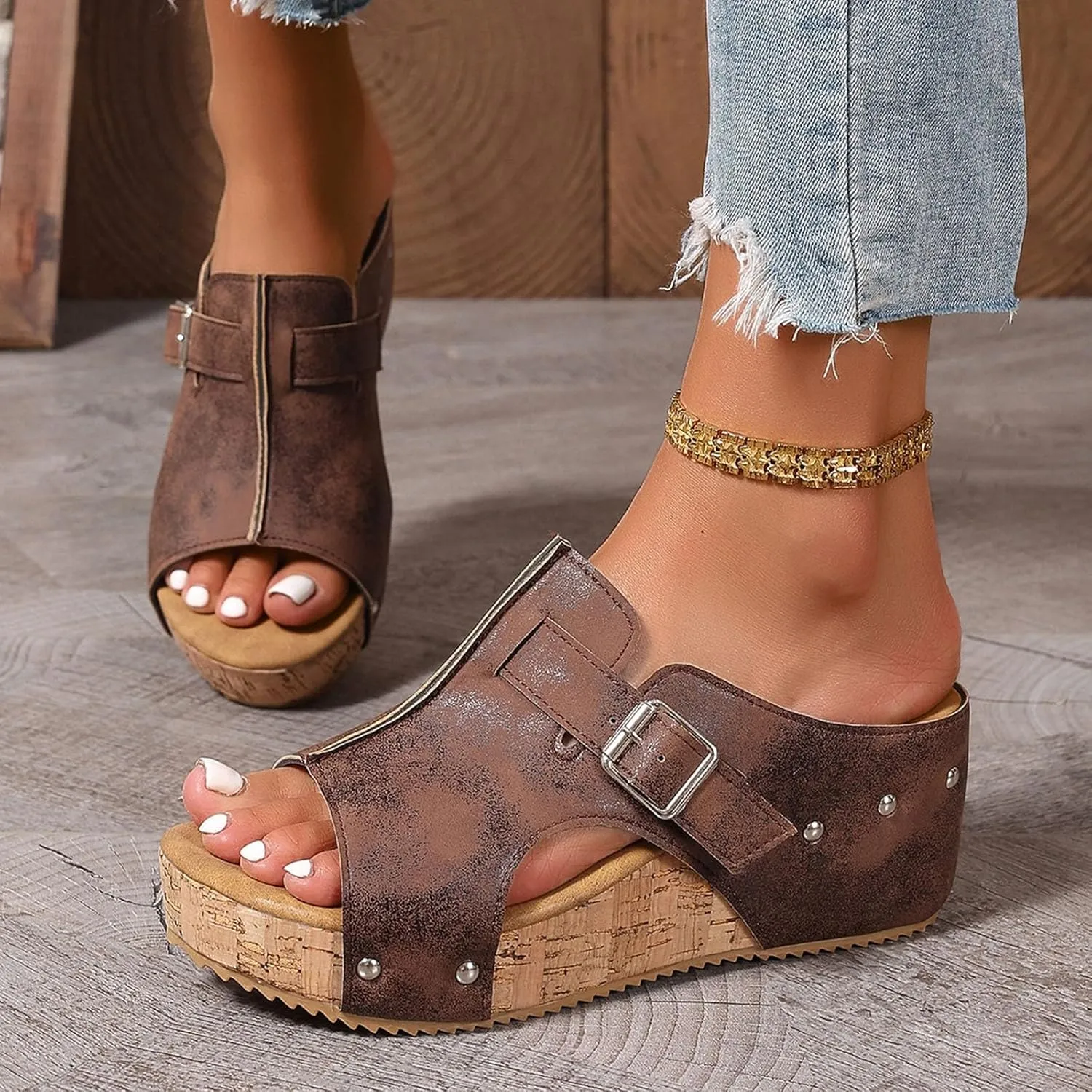 Women's Cork Platform Wedge Heels Sandals Dressy 2025 Open Toe Casual Boho Espadrilles Wedges Heels Sandals Casual Boho Summer Beach Walking Comfortable Slippers with Arch Support