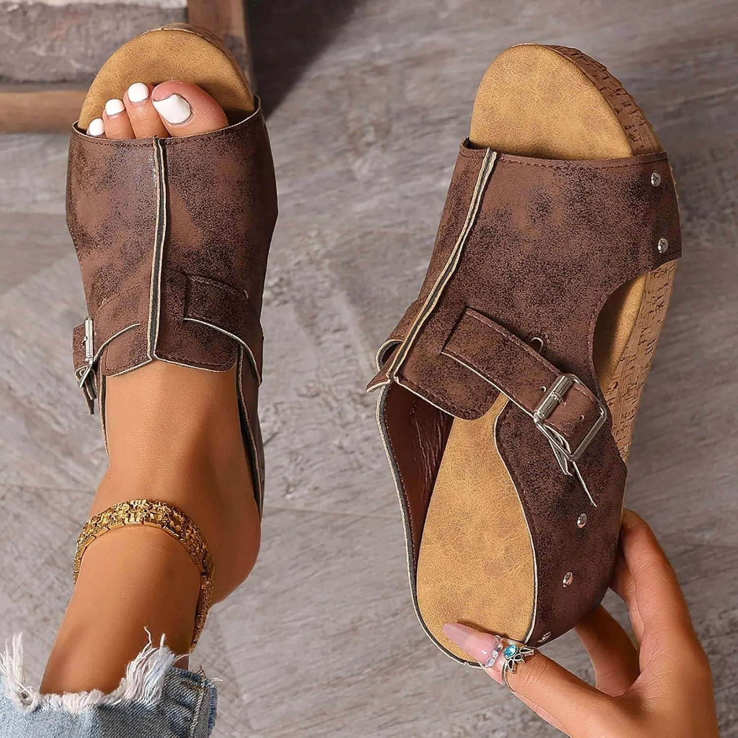 Women's Cork Platform Wedge Heels Sandals Dressy 2025 Open Toe Casual Boho Espadrilles Wedges Heels Sandals Casual Boho Summer Beach Walking Comfortable Slippers with Arch Support