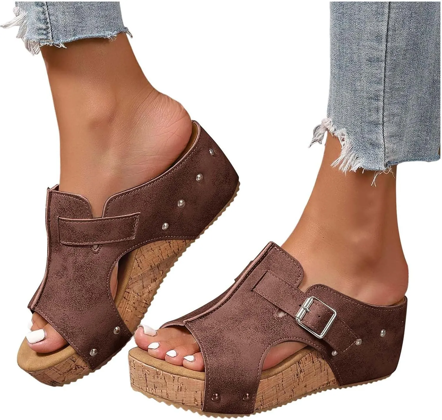 Women's Cork Platform Wedge Heels Sandals Dressy 2025 Open Toe Casual Boho Espadrilles Wedges Heels Sandals Casual Boho Summer Beach Walking Comfortable Slippers with Arch Support