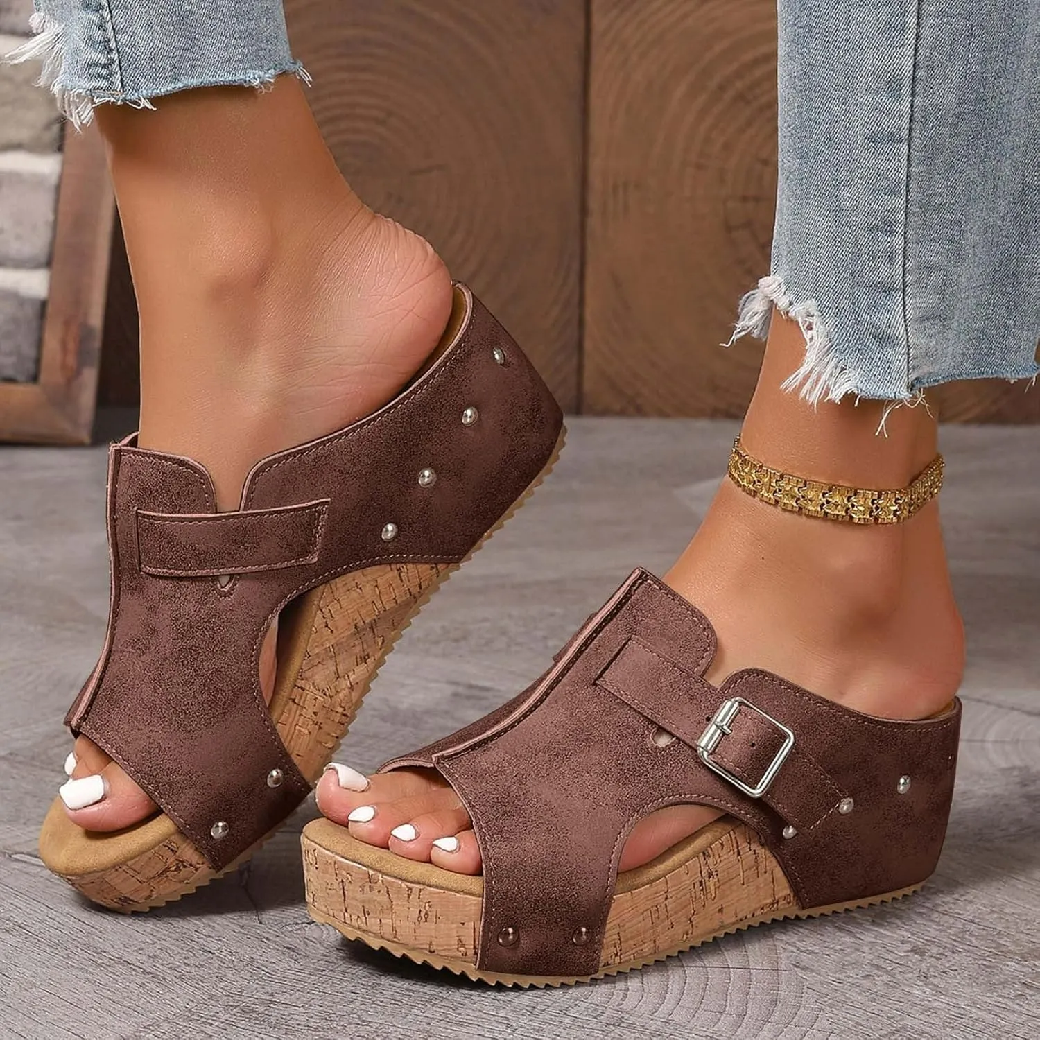 Women's Cork Platform Wedge Heels Sandals Dressy 2025 Open Toe Casual Boho Espadrilles Wedges Heels Sandals Casual Boho Summer Beach Walking Comfortable Slippers with Arch Support