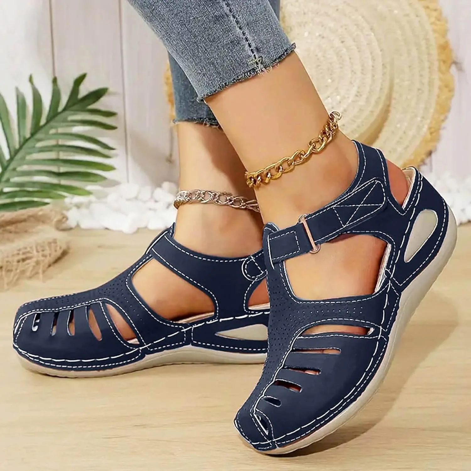 Women's Dressy Casual Black Wedge Sandals for Women, Flat, Open Toe, Slip On, Waterproof, Polyester, Faux Leather, Casual, Wedge Sandals