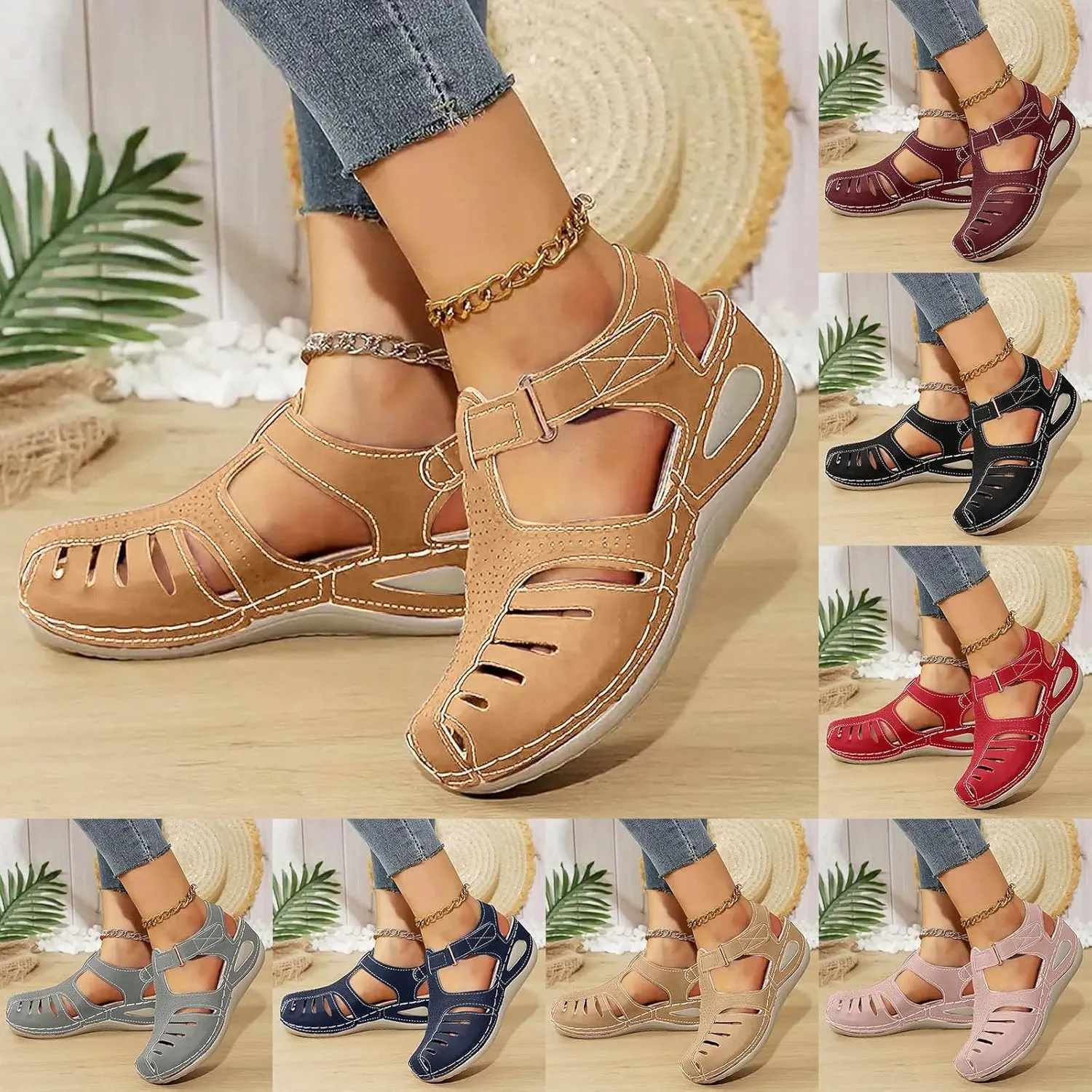Women's Dressy Casual Black Wedge Sandals for Women, Flat, Open Toe, Slip On, Waterproof, Polyester, Faux Leather, Casual, Wedge Sandals