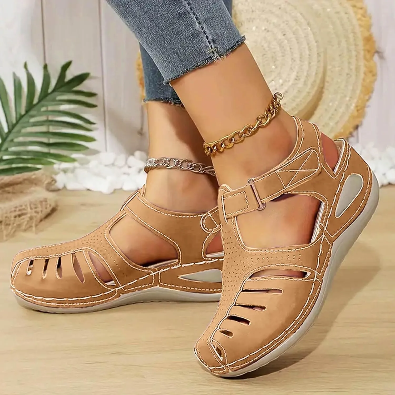 Women's Dressy Casual Black Wedge Sandals for Women, Flat, Open Toe, Slip On, Waterproof, Polyester, Faux Leather, Casual, Wedge Sandals