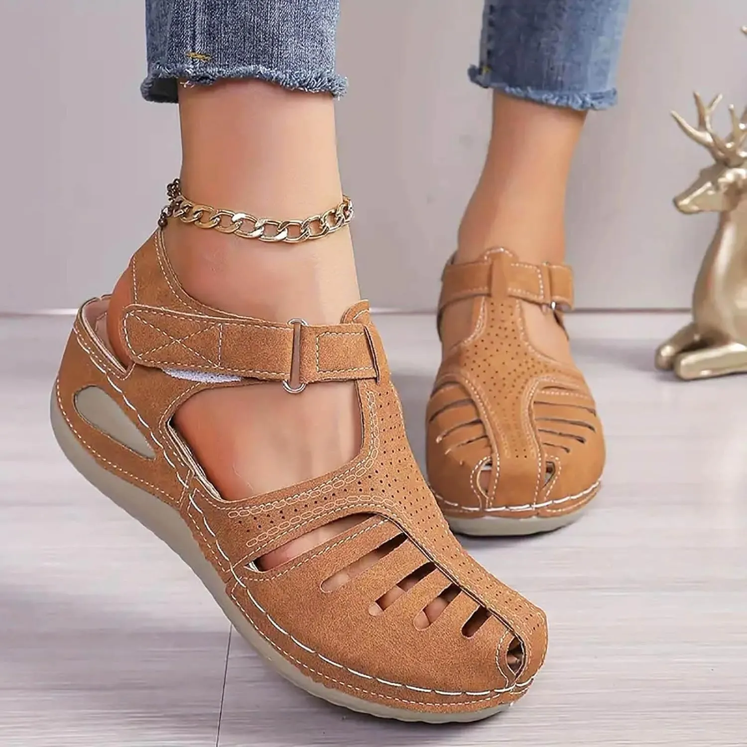 Women's Dressy Casual Black Wedge Sandals for Women, Flat, Open Toe, Slip On, Waterproof, Polyester, Faux Leather, Casual, Wedge Sandals