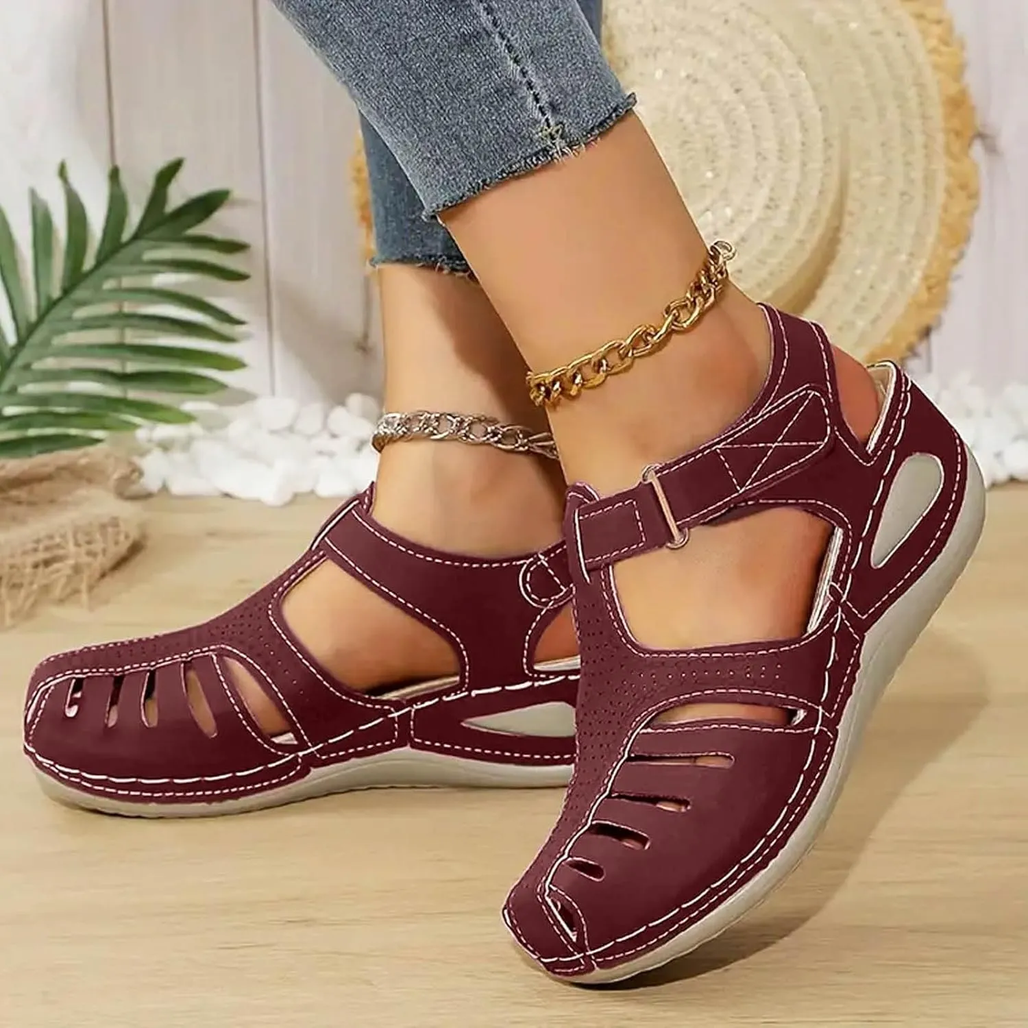 Women's Dressy Casual Black Wedge Sandals for Women, Flat, Open Toe, Slip On, Waterproof, Polyester, Faux Leather, Casual, Wedge Sandals