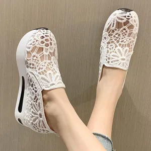 Women's Fashion Canvas Sneakers Mesh Knitted Upper Low Cut Casual Shoes Women's Fashion Sneakers Dressy Floral Embroidery Breathable Sheer Mesh Sneakers Platform Wedge Sneakers Casual Walking Shoes