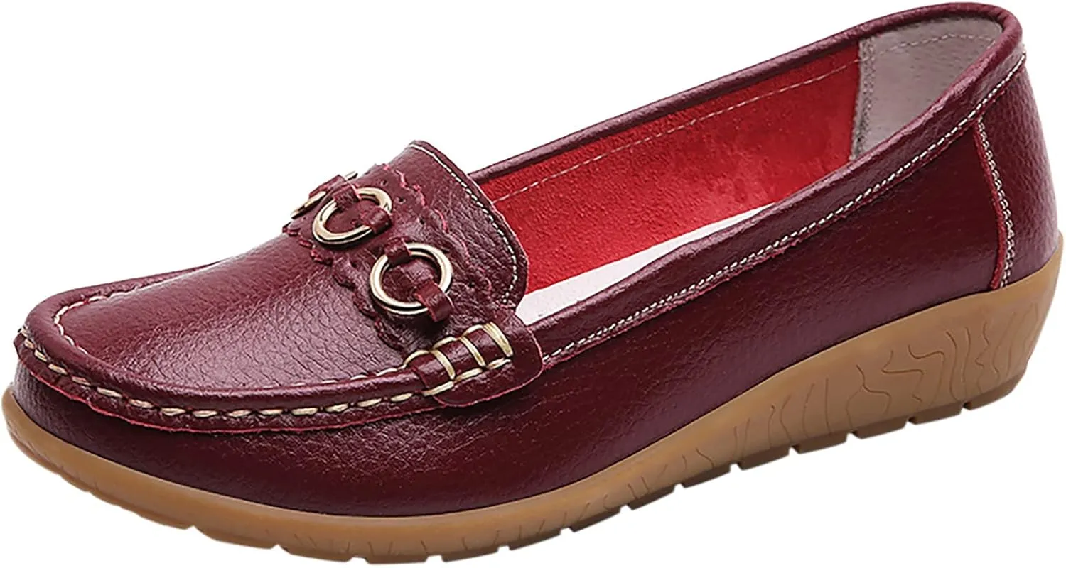 Women's Flats Shoes Casual Slip On Shoes Lightweight Penny Loafers Comfort Wide Loafers with Arch Support