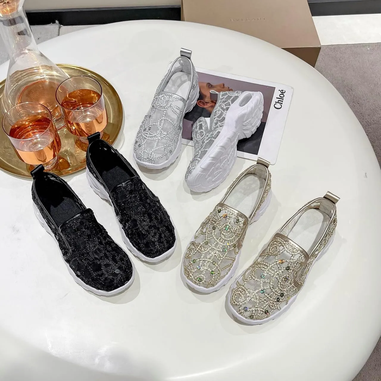 Women's Floral Embroidery Lace Mesh Air Cushion Sneakers, 2024 New Lace Mesh Casual Shoes, Breathable Slip On Platform Loafers Casual Fashion Rocker Shoes