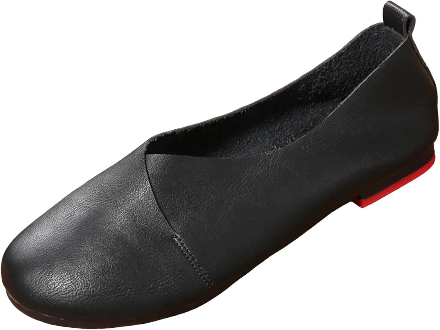 Women's Handmade Soft Leather Loafers,Round Toe Slip On Vintage Shallow Mouth Comfortable Soft Bottom Walking Driving Flats Shoes Owlkay Shoes