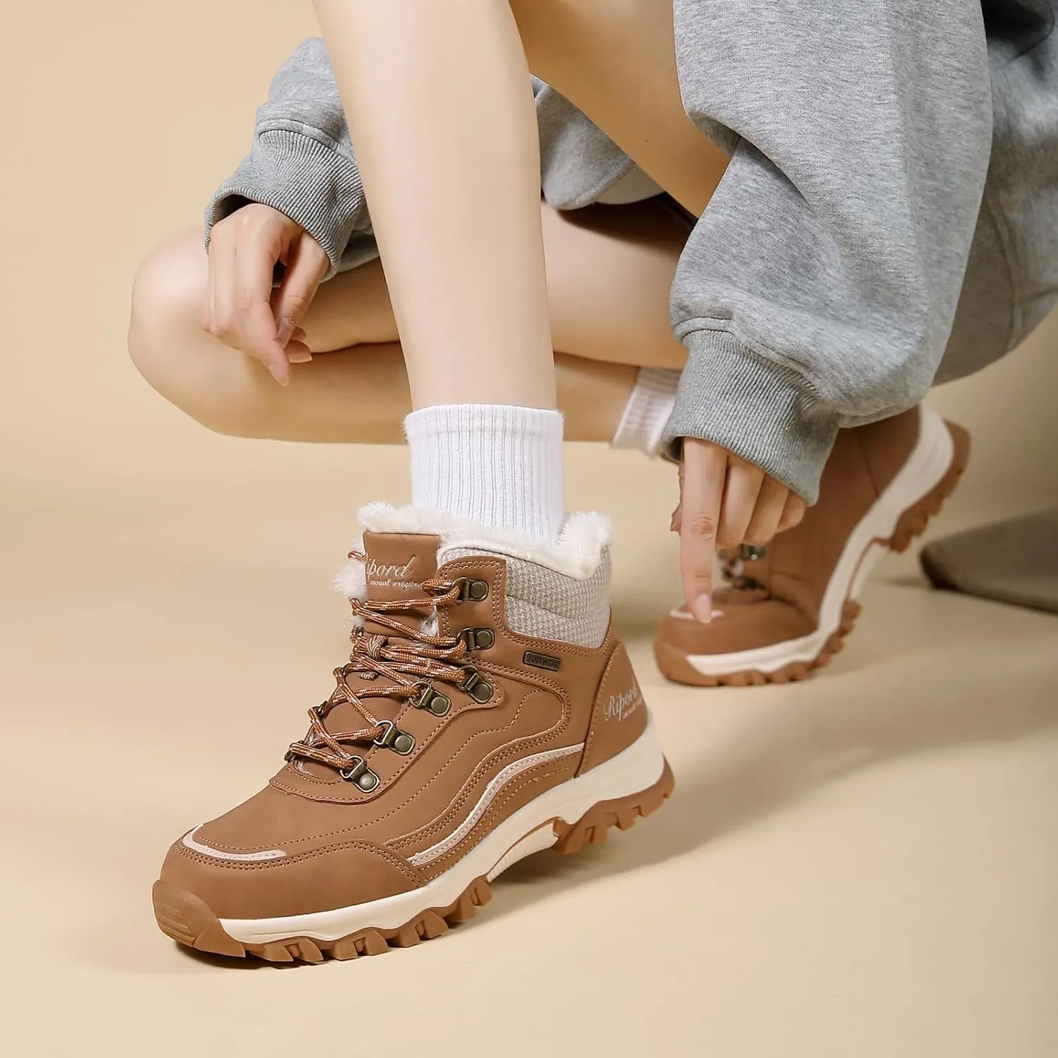 Womens Hiking Snow Boots Winter Boots Comfortable Warm Fur Shoes for Outdoor