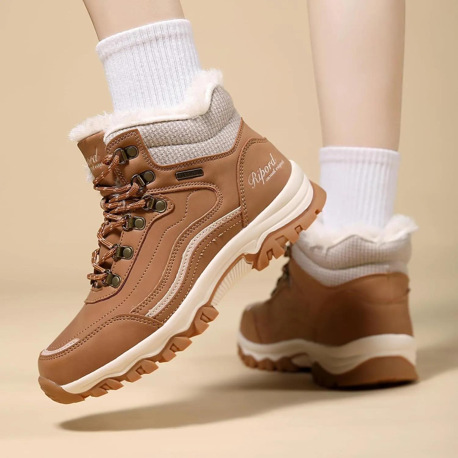 Womens Hiking Snow Boots Winter Boots Comfortable Warm Fur Shoes for Outdoor