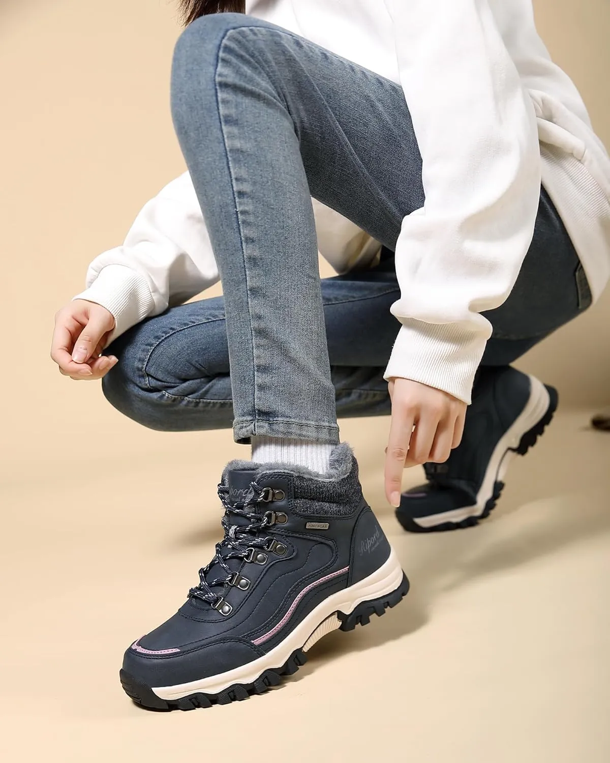 Womens Hiking Snow Boots Winter Boots Comfortable Warm Fur Shoes for Outdoor