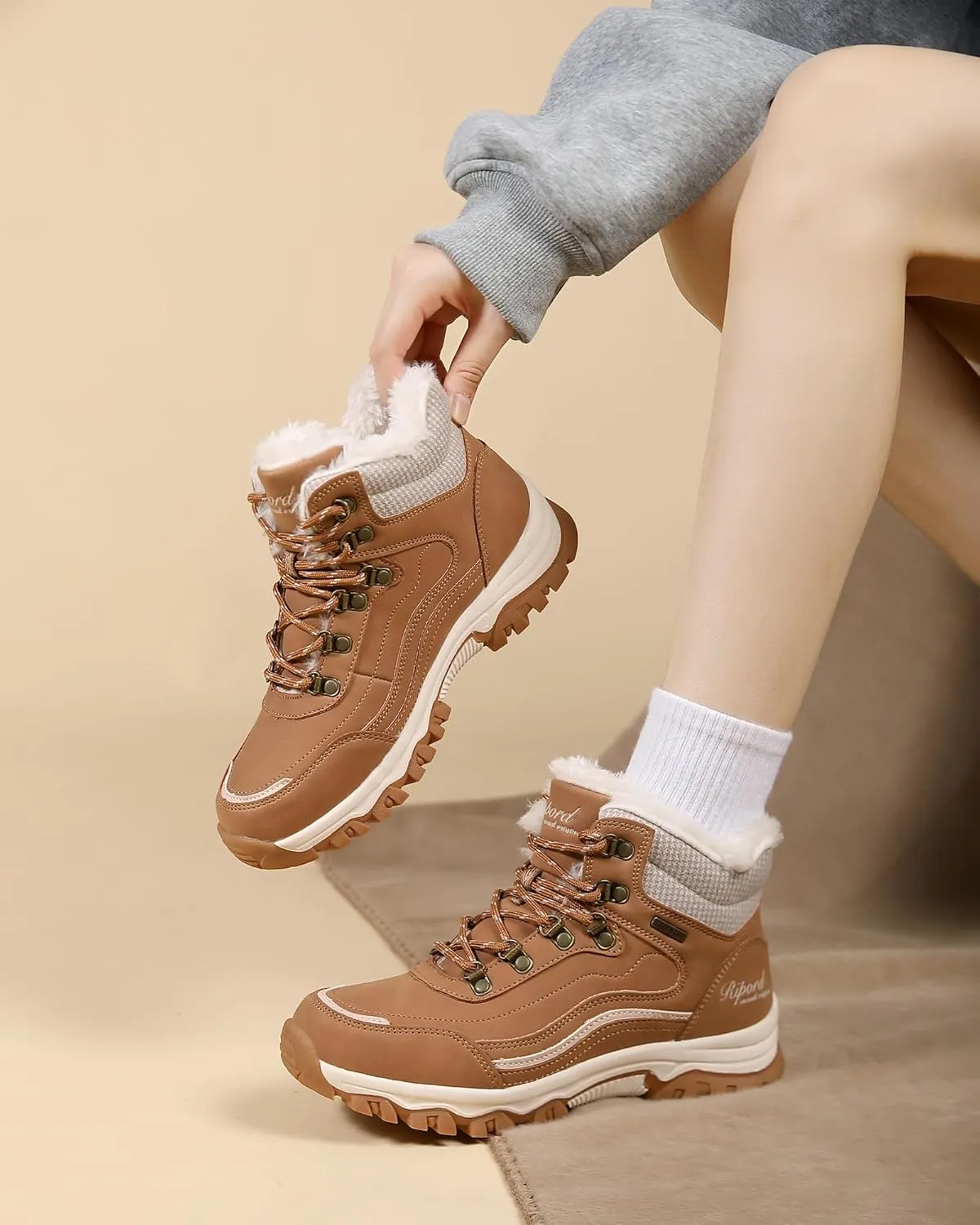 Womens Hiking Snow Boots Winter Boots Comfortable Warm Fur Shoes for Outdoor