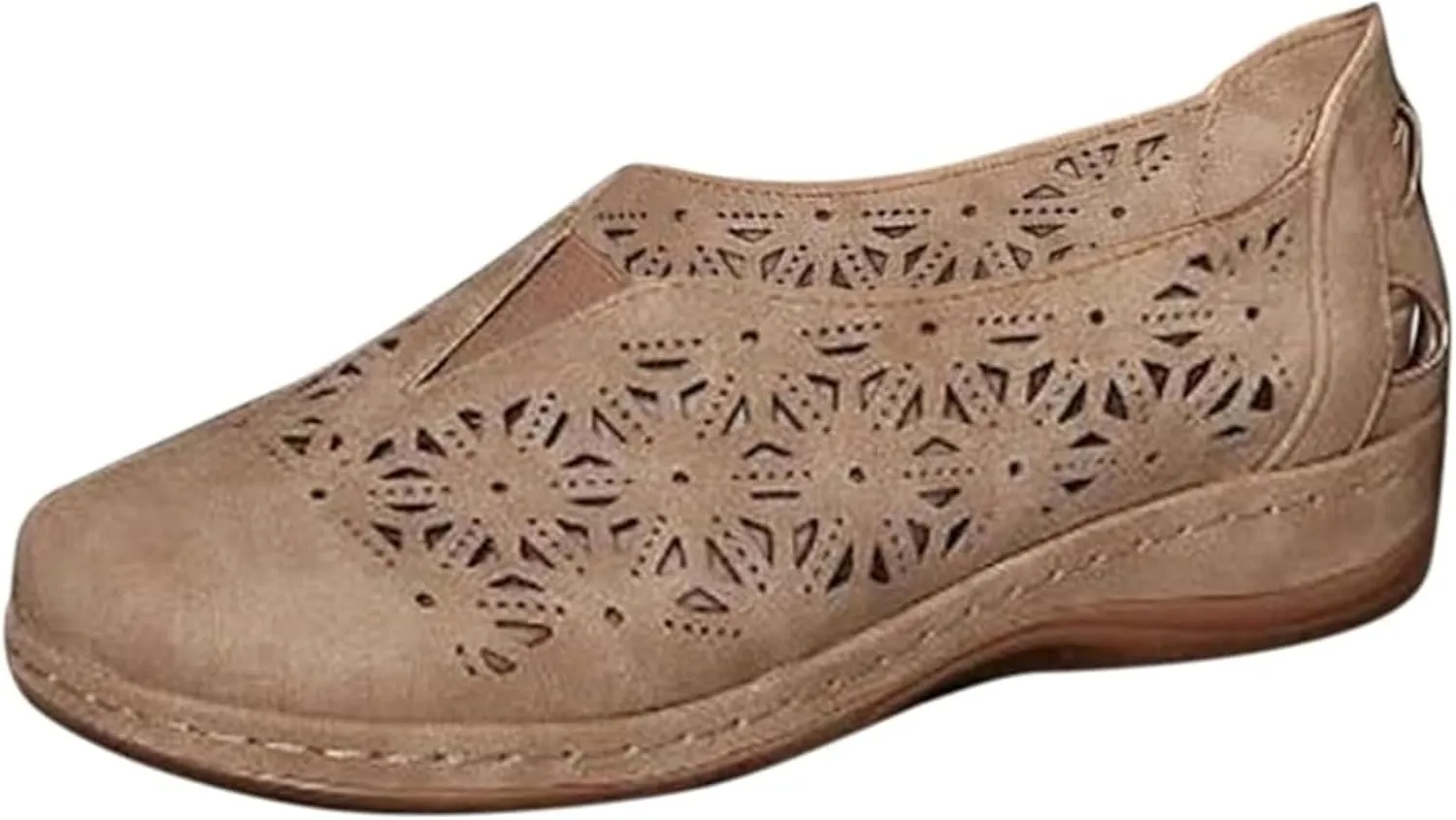 Women's Hollow Out Slip-Ons Loafers Ladies Classic Round Toe Flowers Flat Shoes Comfort Backless Outdoor Anti Slip Orthotic Sandals for Walk Travel