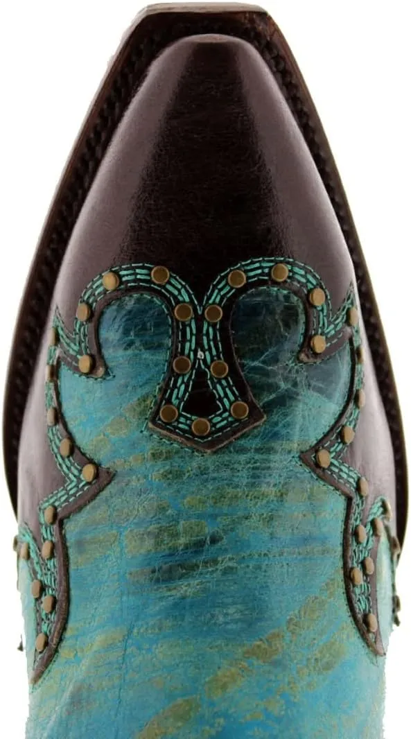Womens Katy Baby Brown Western Leather Cowboy Boots Studded Snip Toe