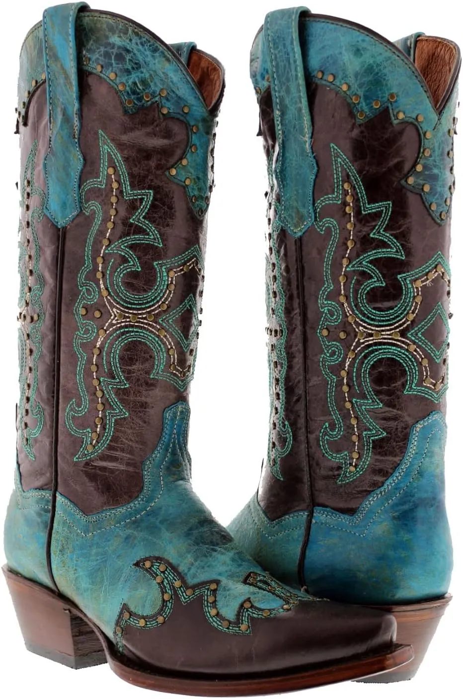 Womens Katy Baby Brown Western Leather Cowboy Boots Studded Snip Toe