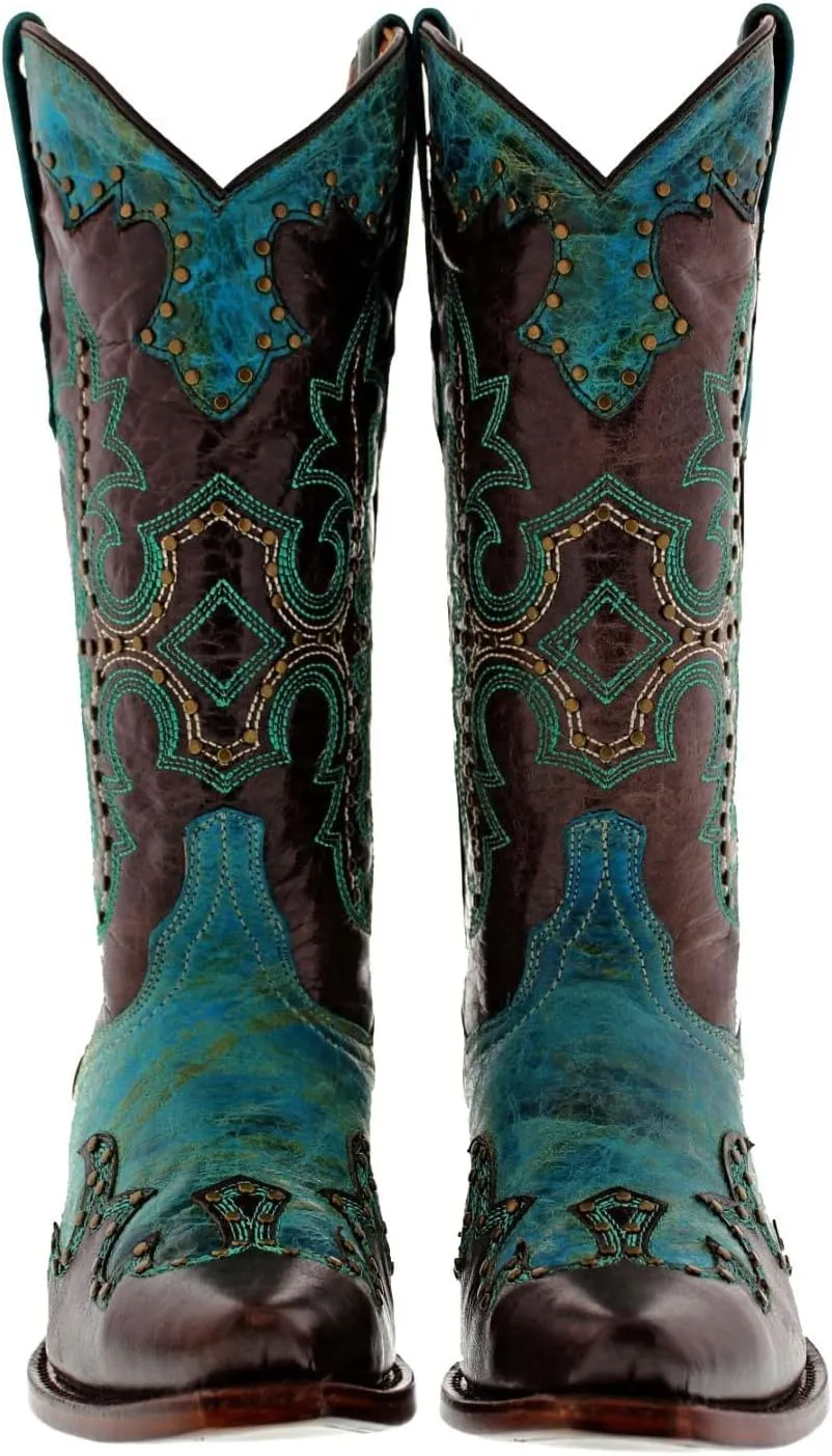 Womens Katy Baby Brown Western Leather Cowboy Boots Studded Snip Toe