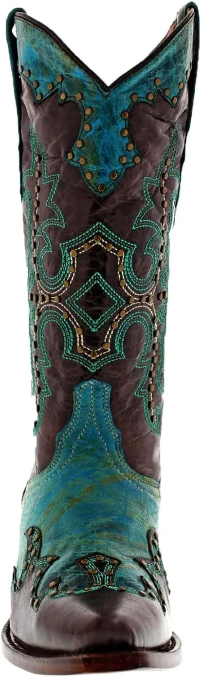 Womens Katy Baby Brown Western Leather Cowboy Boots Studded Snip Toe