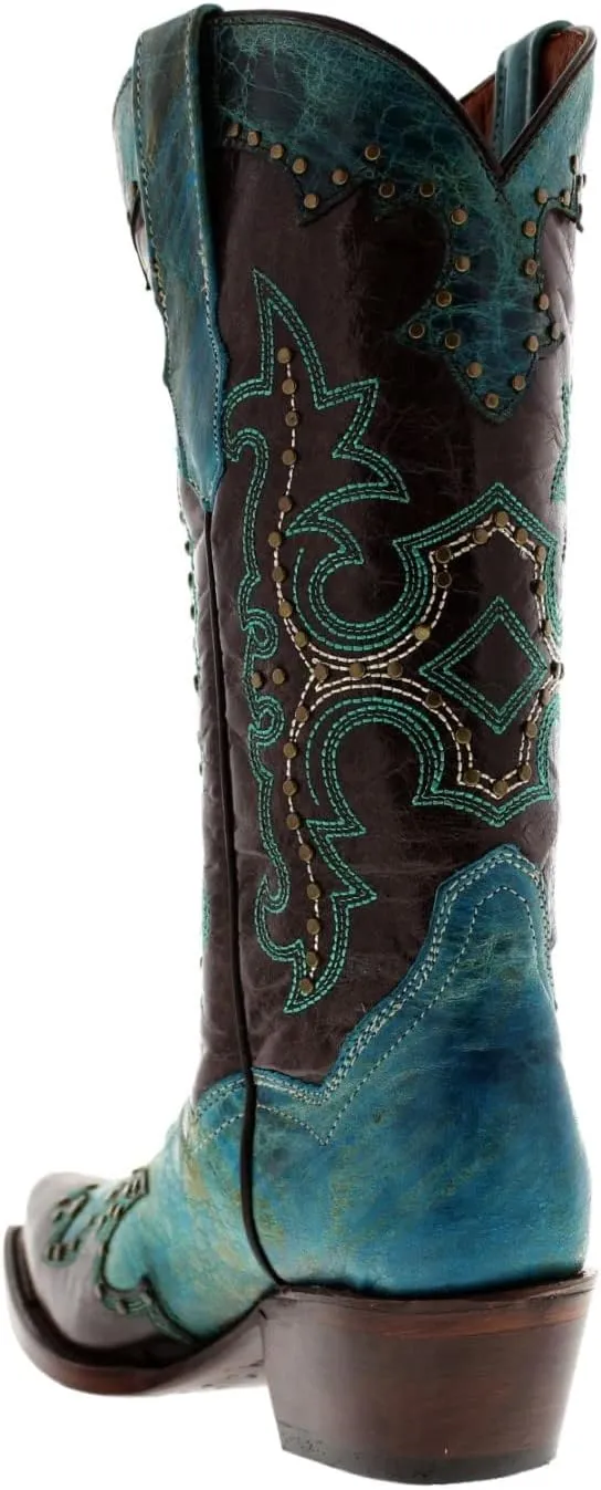 Womens Katy Baby Brown Western Leather Cowboy Boots Studded Snip Toe